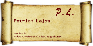 Petrich Lajos névjegykártya